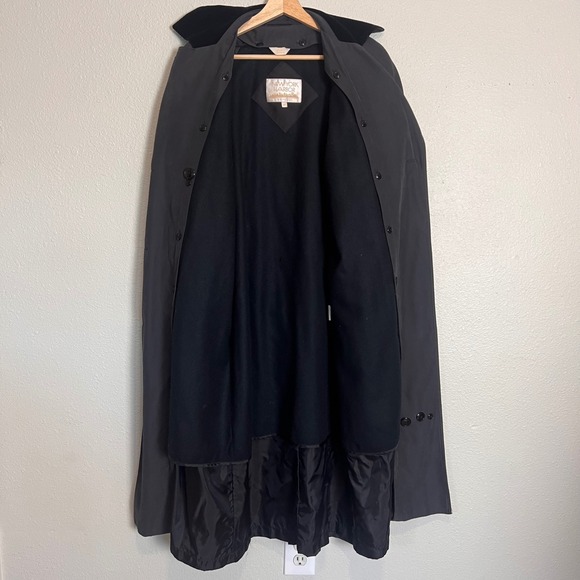 Black Long Trench Coat with Removable Wool Liner & Velvet Collar - Picture 5 of 12